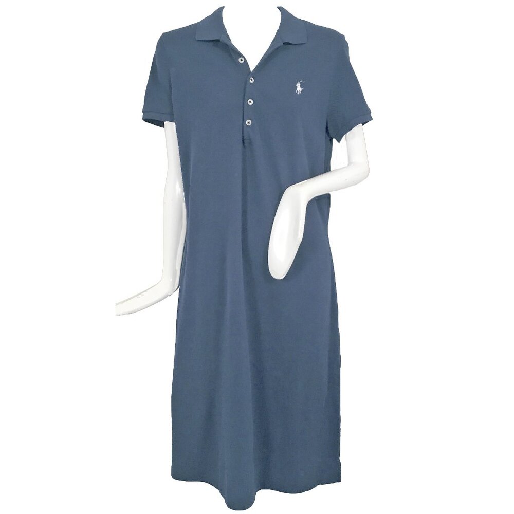 NEW! Polo Ralph Lauren Shirt Dress Blue With White Polo Player Mesh Pique Cotton